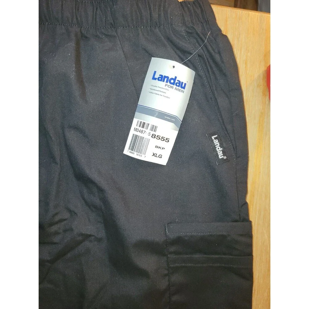 Landau Essentials Men's Cargo Scrub Pants Black XL Regular NWT 8555 Relaxed Fit